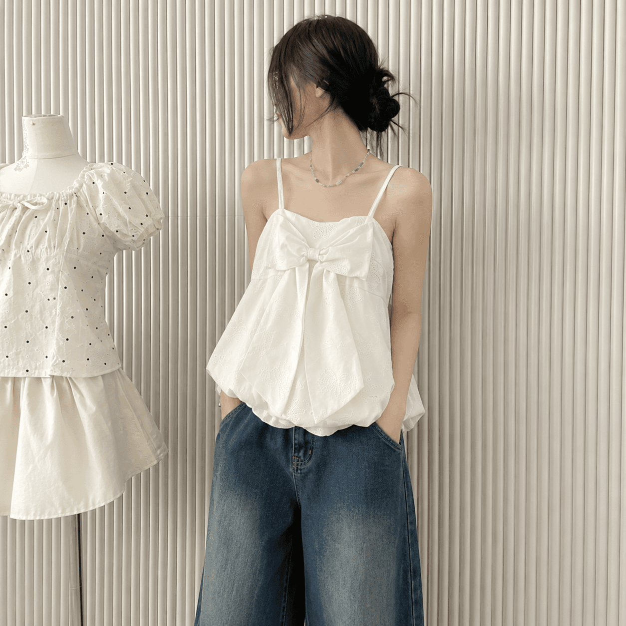 LENCLOTHING 白色蝴蝶結 babydoll 上衣
